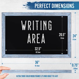 HBCY Creations Rustic Blue Wooden Magnetic Wall Chalkboard, Extra Large Size 24" x 36", Framed Decorative Chalkboard - Great for Kitchen Decor, Weddings, Restaurant Menus and More! (24" x 36")