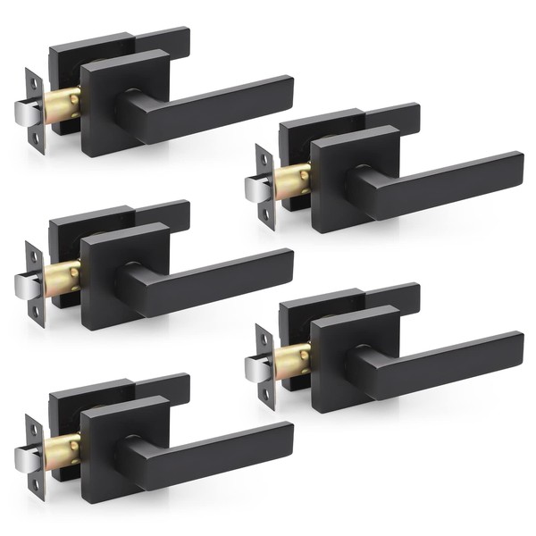 EHOMEWARE 5 Pcs Black Door Handles, Door Knobs Interior in