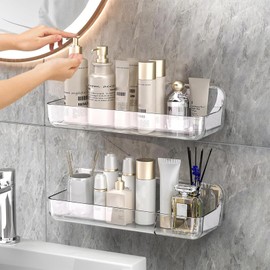 Jokvaex Shower Caddy, 2 Pack Shower Organizer with Adhesive, No Drilling Required, Large Capacity, Plastic Shower Caddy Shelf, Hanging Clear Shower Caddy Organizer for Bathroom, Kitchen