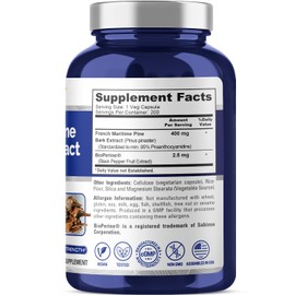 NusaPure French Maritime Pine Bark Extract 400mg per Veggie Caps 200-Day Supply Bioperine Non-GMO Vegan