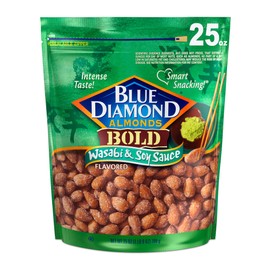 Blue Diamond Almonds, Bold Wasabi & Soy Sauce Flavored Snack Nuts, Bulk Bag, Pantry Staple, GMO-Free, Great for Parties, Lunch, Events, Holiday, and Healthy Snacking, 25 Oz Resealable Bag (Pack of 1)