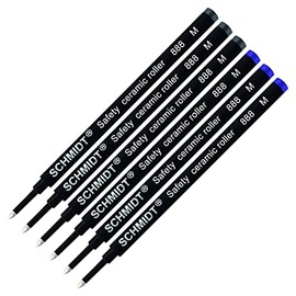 Schmidt 888 Safety Ceramic Rollerball Refill - Black, Blue Ink (Medium Tip 0.7mm) - Pack of 6
