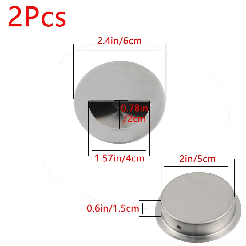 Geesatis Round Hidden Concealed Door Pulls,Flush Pocket Door Handles,Stainless Steel