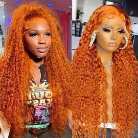 Ginger Wig Human Hair 13x6 Ginger Orange Deep Curly Lace Wig Human Hair Ginger Lace Front Wigs Human Hair 180% Density Ginger Deep Wave Frontal Wig For Black Women Pre Plucked With Baby Hair 32 Inch