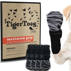 DOK TigerToes Premium Non-Slip Dog Socks for Hardwood Floors - Extra-Thick Grip That Works Even When Twisted - Prevents Licking, Slipping, and Great for Dog Paw Protection (X-Large)
