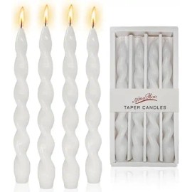 10 Inch White Spiral 4 Pcs Taper Candles Unscented Twisted Candlesticks Set for Dinner Table Decor Party Weddingcolor: T-white, size: Large (8"-12")