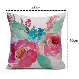 Tomda Cushion Cover Watercolor Peonies Pink Turquoise Summer Bouquet Decorative Pillow Case Girly Home Decor Square 45x45cm 18x18 Inch Throw Pillow Cover Pillowcase