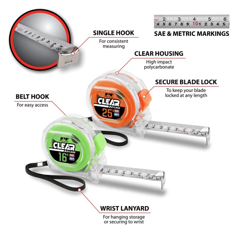 Performance Tool W5038 Clear Tape Measure Set - 16ft. x