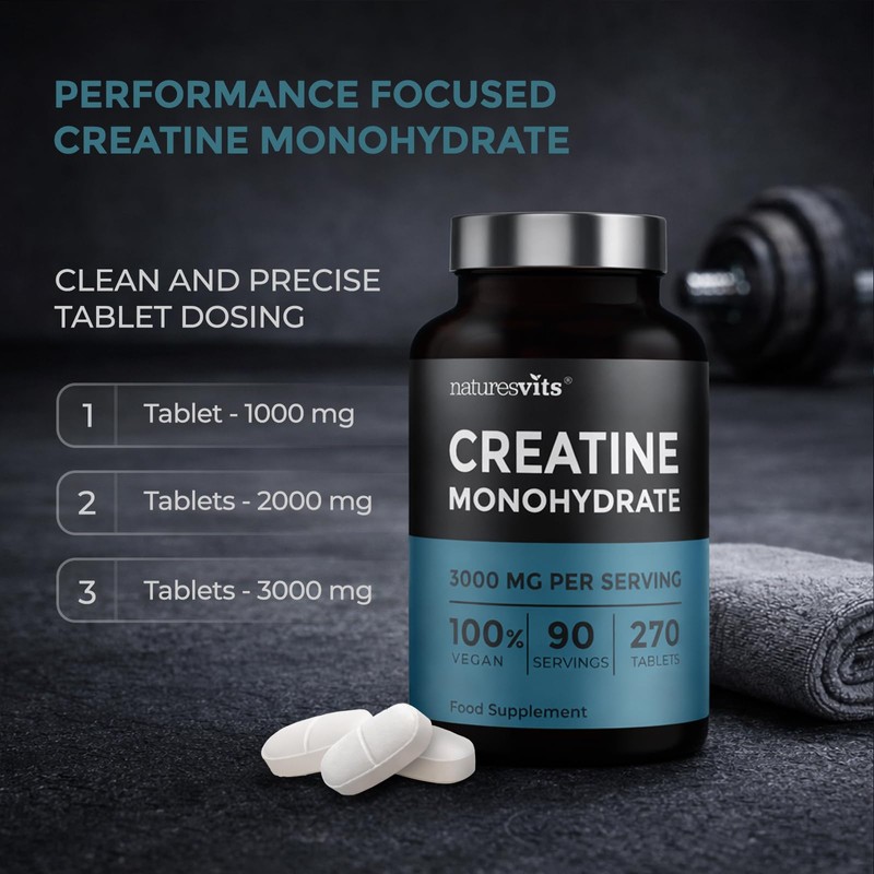 Creatine Monohydrate Tablets, 3000mg Per Serve - 270 Tablets -
