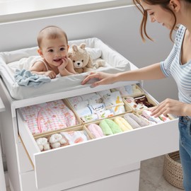 ORLISA Drawer Organizer Clothes-Dresser Organizer for Nursery-Perfect Baby Clothes Organizer and Storage & General Nursery Organization or Dresser Drawer Organizer Foldable Washable Bins Beige