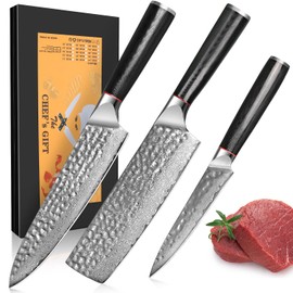BILLION DUO 3 Pieces Damascus Kitchen Knife Set, VG10 Steel 67 Layer Damascus Steel 8”Chef Knife, 7”Nakiri Knife, 5”Utility Knife, Razor Sharp Chefs Knife for Home Cooking,Restaurant Kitchen