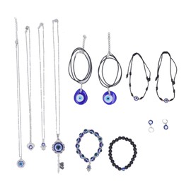 6 Pcs Scary Eye Bracelet Blue Eyes Good Luck Amulet Colorful Beaded Glass Bracelet Set with Necklace Earrings