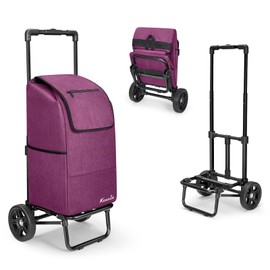 KEDSUM 2 in 1 Shopping Cart for Groceries, 330 lbs Grocery Cart on Wheels, Foldable Utility Carts with Wheels, Load-Bearing Hand Truck with Waterproof Bag for Shopping,Camping,Laundry,Garden, Purple