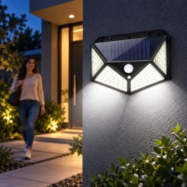 100-LED Solar Motion Sensor Wall Lights, 270° Wide Angle, 1/2/4/6-Pack Options