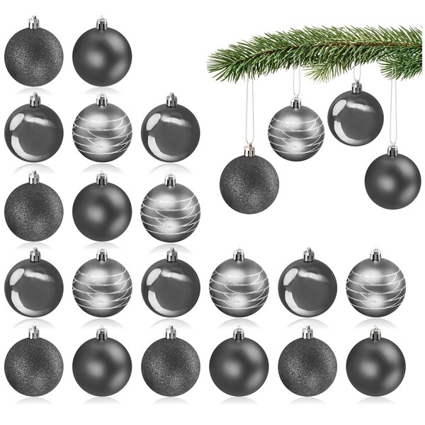 com-four® 24 x Christmas Tree Baubles - Plastic Christmas Tree Baubles for Christmas - Tree Decorations for the Christmas Tree - Christmas Tree Decorations - Plastic Baubles (Grey)