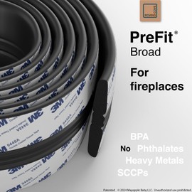 Roving Cove PreFit (Broad) Fireplace Edge Corner Protector (Extra Wide 9ft Edge 2 Corners), Baby Proofing Bumper Guards, Onyx Black, Pre-Taped, for Straight Surfaces - New & Improved