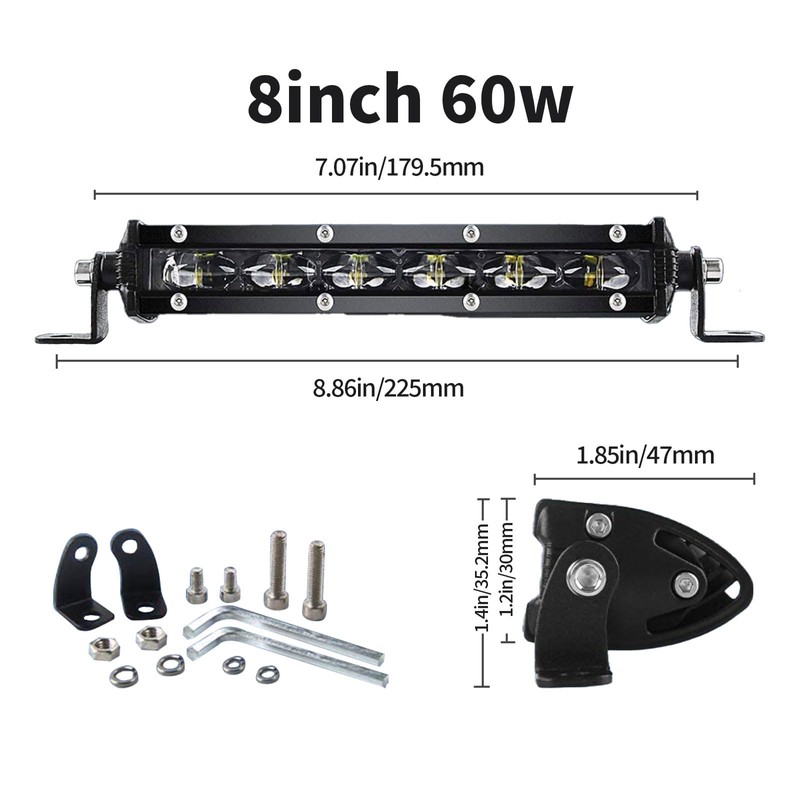 MAEZOE 8'' 60W Slim LED Light Bar – Single Row,