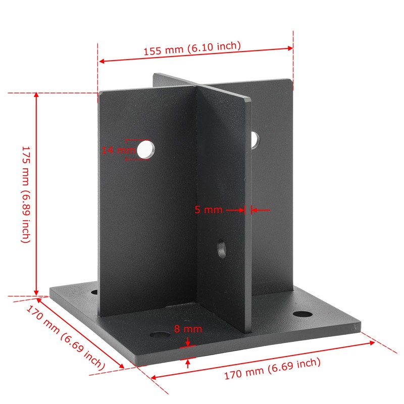 6x6 Concealed Post Base, 5/16" Thick Heavy-Duty Concealed Cross-Shape Wood