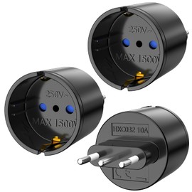 Travel Adapter, Pack of 3 DE to IT Travel Plug Adapter 2 Pin Europe to 3 Pin Italy Plug Type L Schuko Adapter EU to Italy Chile, Black
