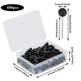 HXMJIED 400 Pcs Round Push Pins, 0.63 inches Head Map Tacks Push Pins, Black Map Push Pins for Wall Drawing Pinboard, Bulletin Board