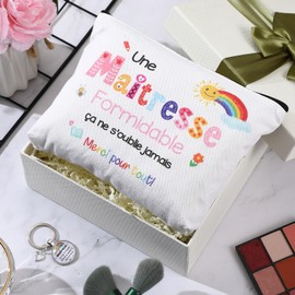 Xuniea Pack of 2 Thank You Gift Set for Teacher Thank You Cosmetic Bag Keyring with Engraving for Teacher Toiletry Bag Thank You for Educator