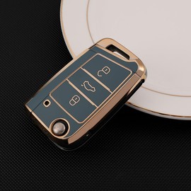 Misuyue TPU VW Car Key Fob Covers, Volkswagen Key Cover for VW Golf 7 Mk7 Polo MK6 Touran Tiguan Tarraco T-Roc Seat Leon Cupra Ibiza Skoda Octavia Superb Kodiaq, 3 Button VW Polo Key Cover (Grey)