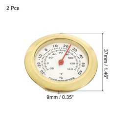 PATIKIL 1.46Inch Mini Indoor Outdoor Thermometer, 2 Pack Temperature Monitor Celsius/Fahrenheit Gauge No Battery Required for Greenhouse Table Room, Gold