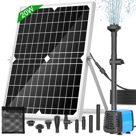 FEOXSHAL Solar Fountain Pump, 20 Watt Solar Powered Water Pump 350GPH Flow Adjustable with 4 Style Sprayers & Barrier Bag for Outdoor Ponds, Water Features, Fish Tank, Waterfall, Hydroponics, Pool