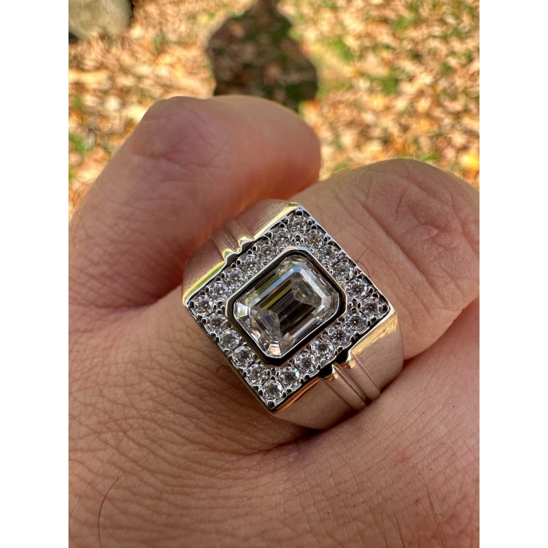 Harlembling Big 2.6ct Emerald Cut MOISSANITE Solitaire Mens Real Solid