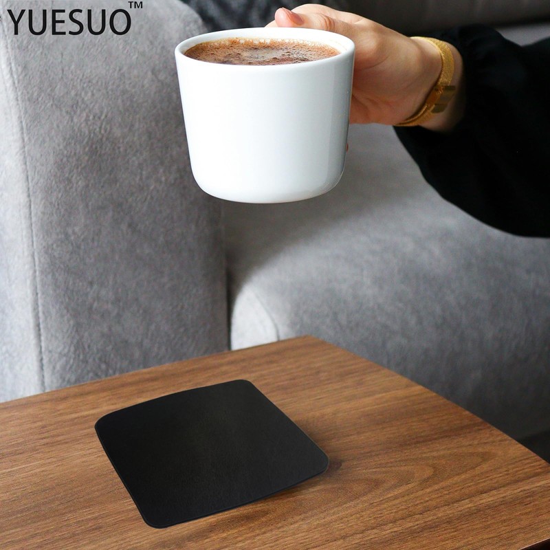 YUESUO Double-Sided Leather Coasters Set of 6 Pieces, Round Coasters