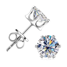 PROSTORY Moissanite Stud Earrings for Women or Men, 0.2-6cttw 925 Sterling Silver 18K Gold Plated, D Color Lab Created Diamond 6 Prong Earrings with GRA Certificate (9MM - 6.0cttw/pair)