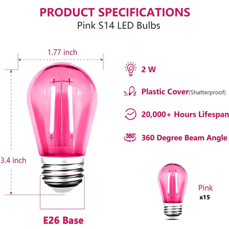 GUILEDUO 15 Pack S14 LED String Light Bulbs, Shatterproof 2