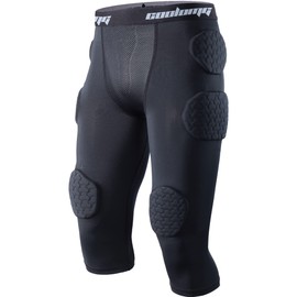 COOLOMG Youth Boys 7-Pads Football Girdle Padded Capri Leggings with Integrated Hip, Tailbone, Thigh and Knee Pads for Football Rugby Softball Basketball Black L