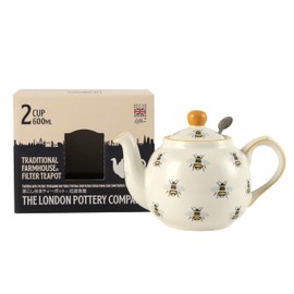 London Pottery Farmhouse Animal Pattern Teapot for Loose Leaf Tea, White with Animal Illustration (Bee, 2Cup(600ml))