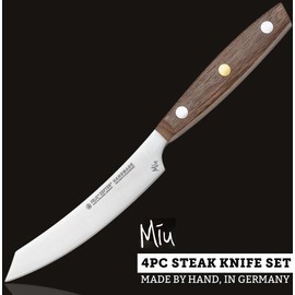 Zepter Felix MIU non serrated steak knives set of 4. High-carbon ice-hardened Solingen steel, professional handmade German cookware. Chef handle, steak knife set without block: 4 filet/dinner knives
