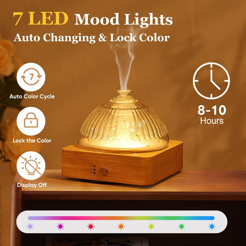 Lecdura Glass Essential Oil Diffuser with Glass Reservoir & Wood