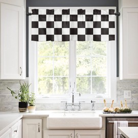 Black and White Modern Mosaic Lattice Valance Curtains for Living Room/Bedroom/Bathroom/Kitchen Window,Rod Pocket Valance Tiers Small Curtain Drape Panel,Minimalistic Abstract Geometric Plaid 60"x18"