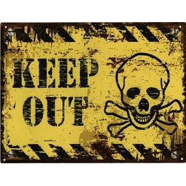 Moritz Decorative Tin Sign Keep Out Skull Yellow 25 x 33 cm Metal Sign Retro Vintage