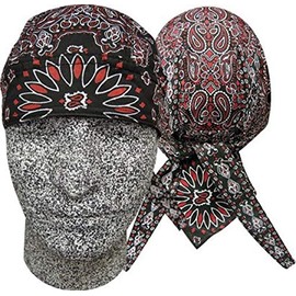 Danbanna Deluxe Black Red Combo of Colors (One Item) Paisley Headwrap Skull Cap Doo Rag Terry Cloth Sweatband in Brim Scarf Bandanna (one Item)