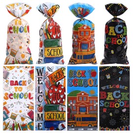 Gaduupa 50PCS Back to School Cellophane Bags First Day of School Candy Bags with Twist Ties Learning Themed Goodie Gift Wrapping for Welcome Back Classroom Party Favor Supplies