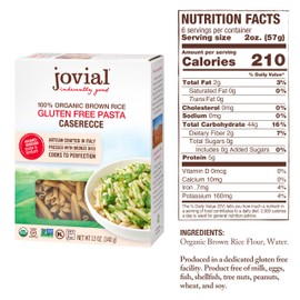 Jovial Caserecce Gluten-Free Pasta | Whole Grain Brown Rice Caserecce Pasta | Non-GMO | Lower Carb | Kosher | USDA Certified Organic | Made in Italy | 12 oz (12 Pack)