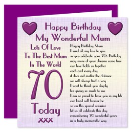 Mum 70th Happy Birthday Card - Lots Of Love To The Best Mum In The World - 70 Today