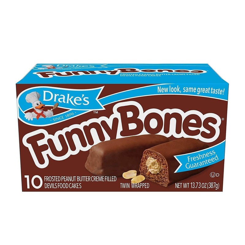 Drake's Funny Bones, 10 Boxes, 100 Twin-Wrapped Peanut Butter Creme-Filled