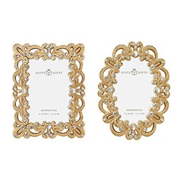 GIFTY GIFTY Vintage Mini Frame Set/Set of 2 / 2x3 in | for Tabletop Display | Perfect for Home Decor, Wedding, Graduation, OrÂ Milestone Photos (Gold)