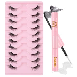 Sixstarhair Half Eyelash Set False Eyelashes with Glue 10 Pairs Cat Eye Lashes with Bond and Seal Half Lashes Cateye Natural Fake Lashes