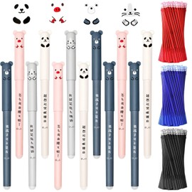 Meanju Pack of 12 Cartoon Gel Ink Pens with 6 Blue + 6 Black + 6 Red Refills, Cartoon Erasable Ballpoint Pen, Gel Pen Cute Pigs Panda Gel Pen 0.35 mm (Red)