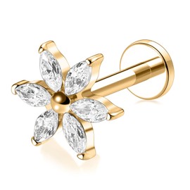 hengkaixuan 16G G23 Titanium Flat Back Labret Studs Internal Thread Lip Studs Tragus Piercing Monroe Medusa Lip Piercing Silver Lobe Cartilage Conch Earring Jewellery 6 8 10 mm, Metal