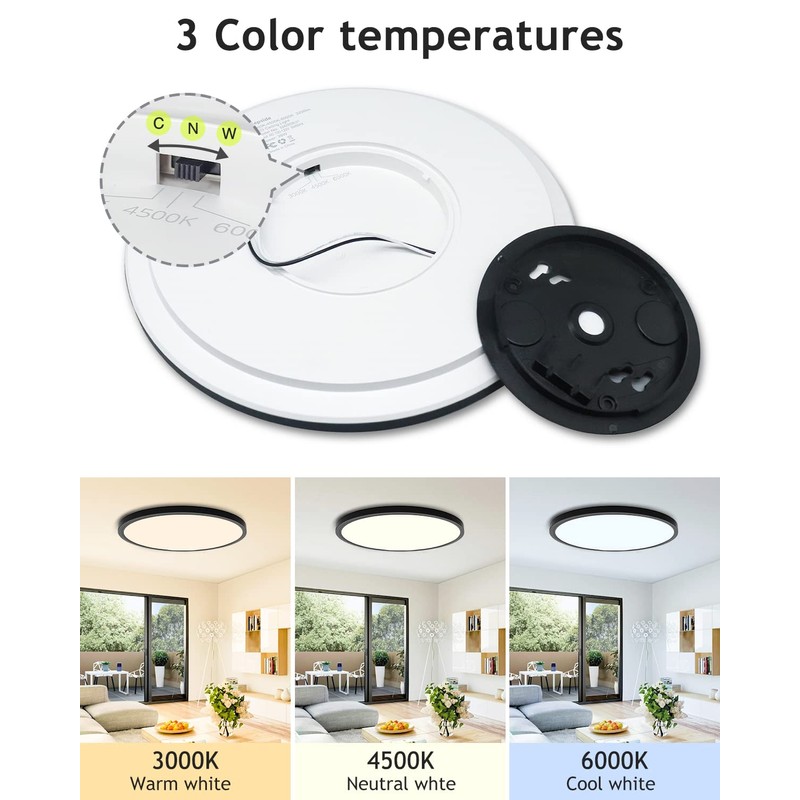 1PACK Flush Mount LED Ceiling Light Fixture Black, 12Inch 28Watt,
