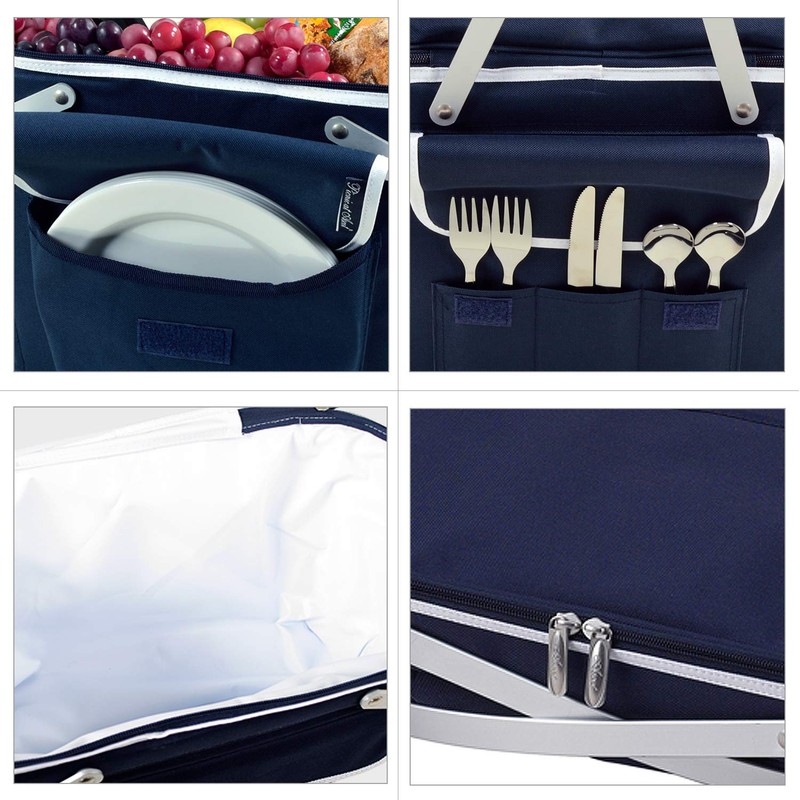 Picnic at Ascot Collapsible Insulated Picnic Basket Equipped with Service