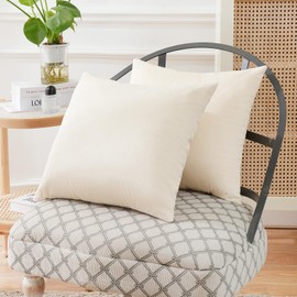 JIAHANNHA Velvet Cream White Throw Pillow Covers 18x18 Inches Set of 2 Soft Decorative Striped Design Square Cushion Covers for Couch Sofa Bed Livingroom Car,45x45Cm